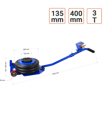 Cric Pneumatique 3 tonnes dimensioins