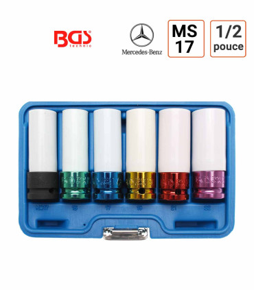 Coffret 6 douilles à chocs protégées 15 17 19 21 22 mm et MS17