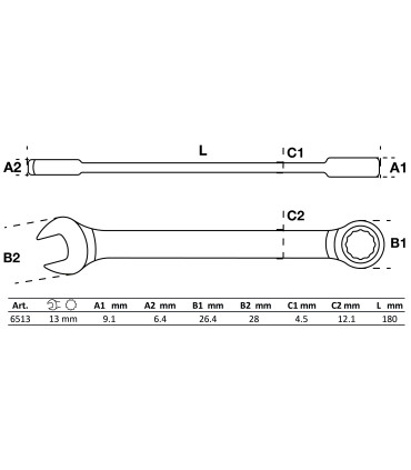 dimension Clé mixte à cliquet 13 mm