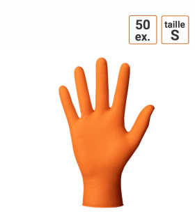 Gants Nitrile ORANGE taille S Extra Grip boite de 50 gants