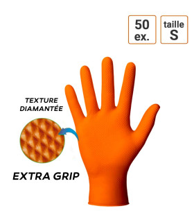 Gants Nitrile ORANGE taille S Extra Grip boite de 50 gants