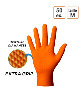 Gants Nitrile ORANGE taille M Extra Grip boite de 50 gants