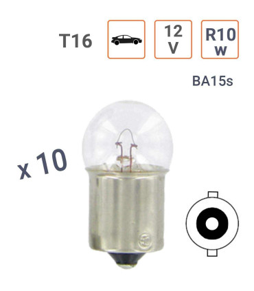 Ampoule R10W 12V T16 Culot BA15S - boite de 10 ex.