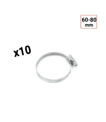 Colliers de serrage en acier W1 galvanisé 9mm taille 60-80 mm par 10 ex.