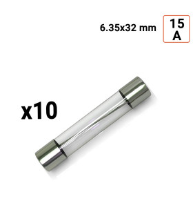 Fusible VERRE 6.35x32mm 15A par 10 ex. Fusible VERRE 6.35x32mm 15A par 10 ex.