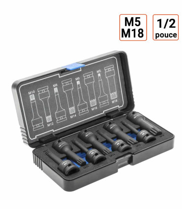 coffret douilles à chocs XZN, 8 pièces, 1/2 pouce M5-M18