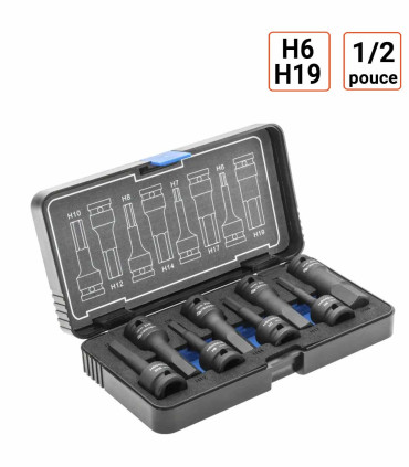 coffret douilles à chocs HEX, 8 pièces, 1/2 pouce H6-H19