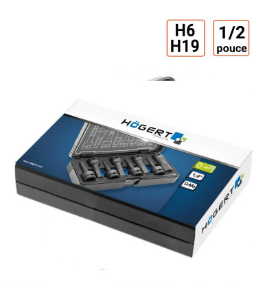 coffret douilles à chocs HEX, 8 pièces