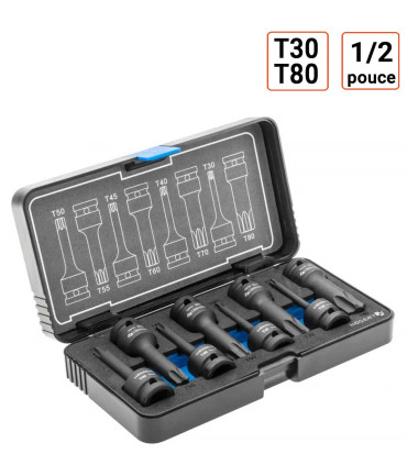 coffret douilles à chocs Torx, 8 pièces, 1/2 pouce T30-T80