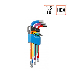jeu de 9 Clés HEX couleur version longues de 1.5 à 10 mm