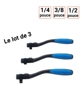 Lot de 3 Cliquets manuel 1/4  3/8 et 1/2 pouce 72 dents