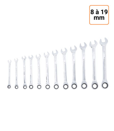 Lot de 12 clés mixtes à cliquet de 8 à 19 mm