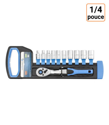 Cliquet réversible 1/4 pouce avec lot de 10 douilles