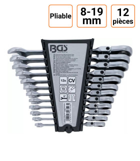 Jeu de 12 clés mixtes à cliquet pliable 8 à 19 mm