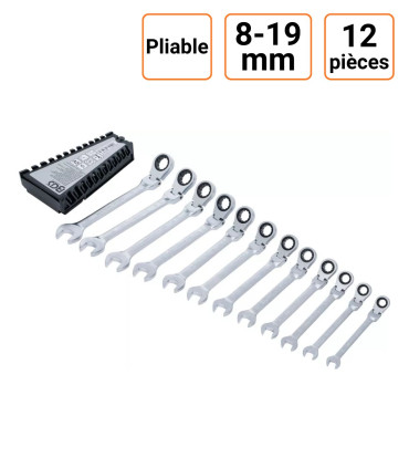 Jeu de 12 clés mixtes à cliquet pliable