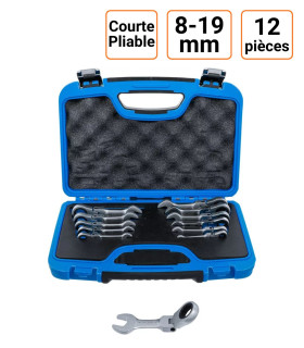 Jeu de 12 clés mixtes à cliquet courtes pliable 8 à 19 mm