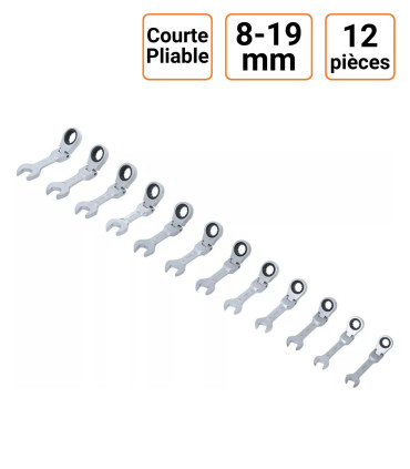 Jeu de 12 clés mixtes à cliquet courtes
