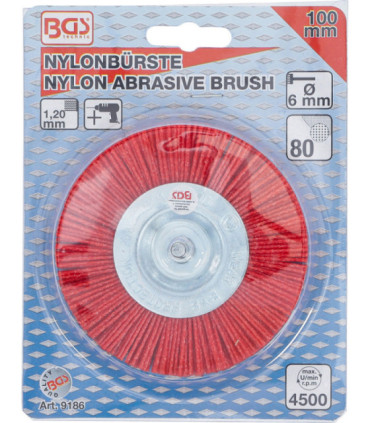  Brosse plate nylon 100 mm tige 6 mm - 6