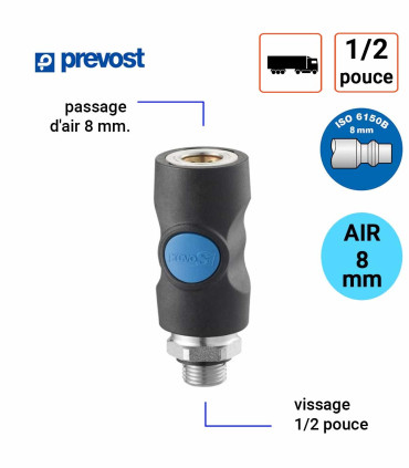 Raccord Rapide Prevost S1 Profil 8 mm Male 1/2 pouce