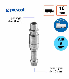 Embout Prevost profil IRP08 passage air 8 mm pour tuyau 10 mm intérieur