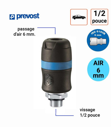 Raccord Rapide Prevost 6mm Male 1/2 pouce