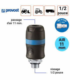 Raccord Rapide 11mm en MALE 1/2 pouce