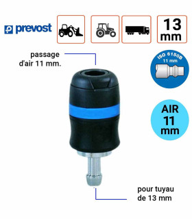 Raccord Rapide Prevost 11mm pour tuyau de 13 mm intérieur