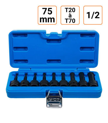 Jeu de 9 douilles à choc en 1/2 Torx de T20 à T70