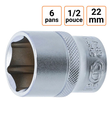 Douille CRV six pans 1/2 pouce en 22mm