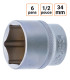 Douille CRV six pans 1/2 pouce en 34mm