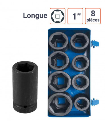 Coffret douilles à choc Longues 1" 27-50mm 8 pièces