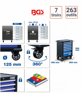 Servante d'Atelier 7 tiroirs 263 outils details