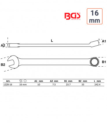 Clé mixte 16 mm longue haute qualité