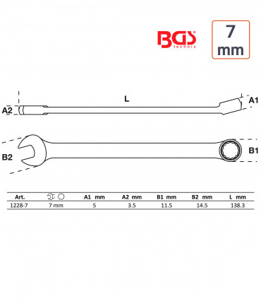 Clé mixte 7 mm longue haute qualité