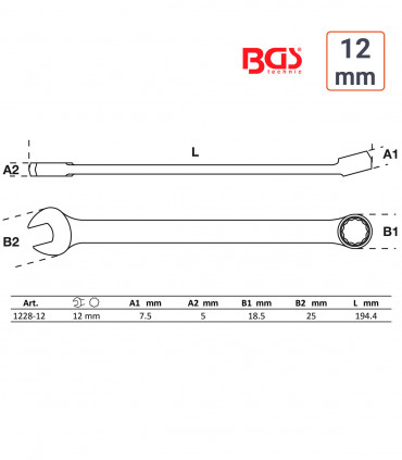 Clé mixte 12 mm longue haute qualité