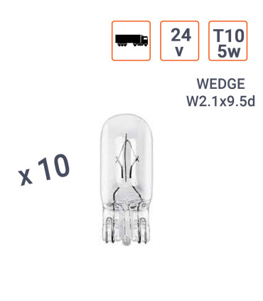 Ampoule Wedge T10 24V 5W Culot W2.1X9.5D - Boite de 10 ex.