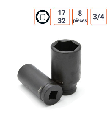douilles à chocs 3/4 Longues de 17 à 32 mm