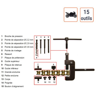 details Coffret de rivetage pour chaines motos